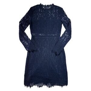 Lulus Appetite For Seduction Navy Lace Long Sleeve Dress Size S